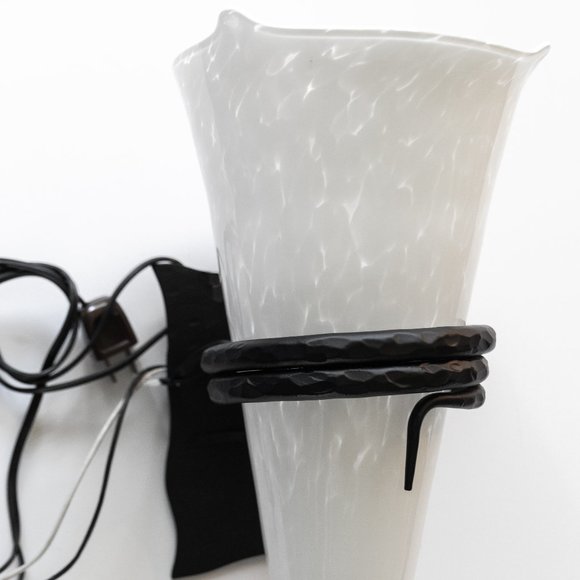 Wall sconce, Hand blown glass shade,  Iron base, - Picture 3 of 8